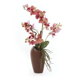 Sztuczny Phalenopsis liliowy 70 cm w brązowej donicy