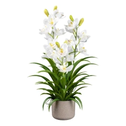 Sztuczny storczyk Cymbidium biały 70 cm w doniczce