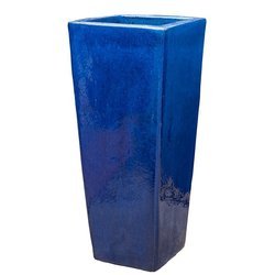 BLUE Kubis 36x36/94 wysoka donica ceramiczna niebieska